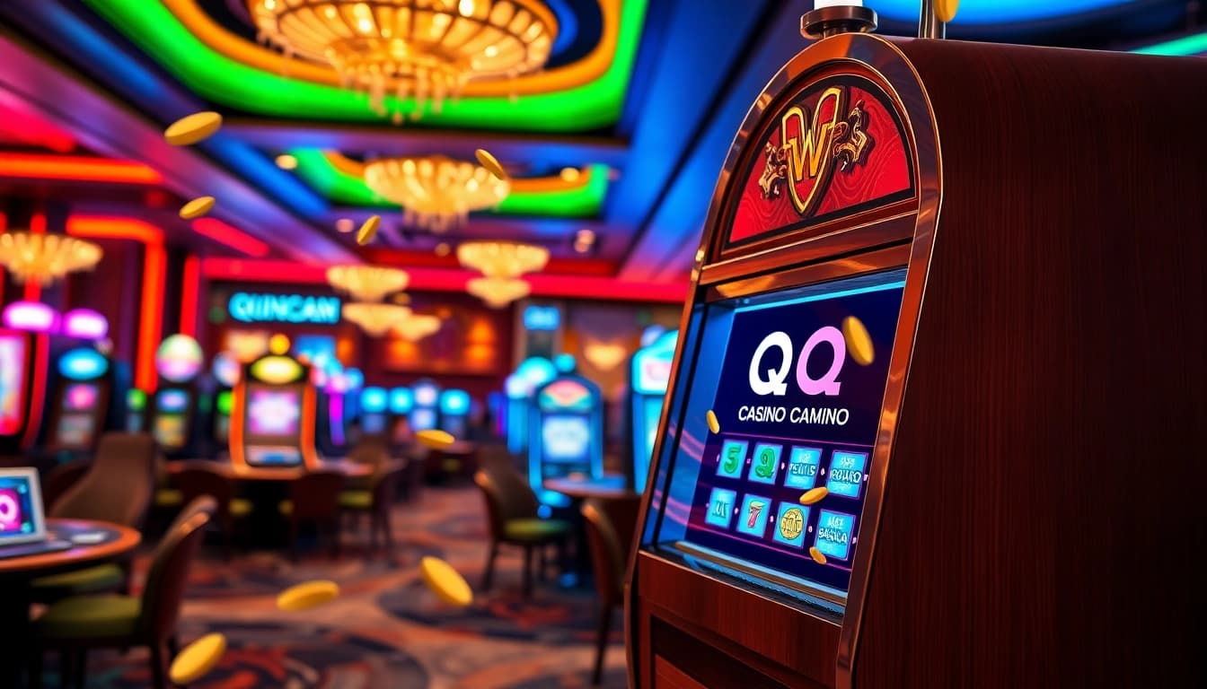 Experience the thrill of QQMacan gaming with a luxurious slot machine scene full of excitement and winning moments.