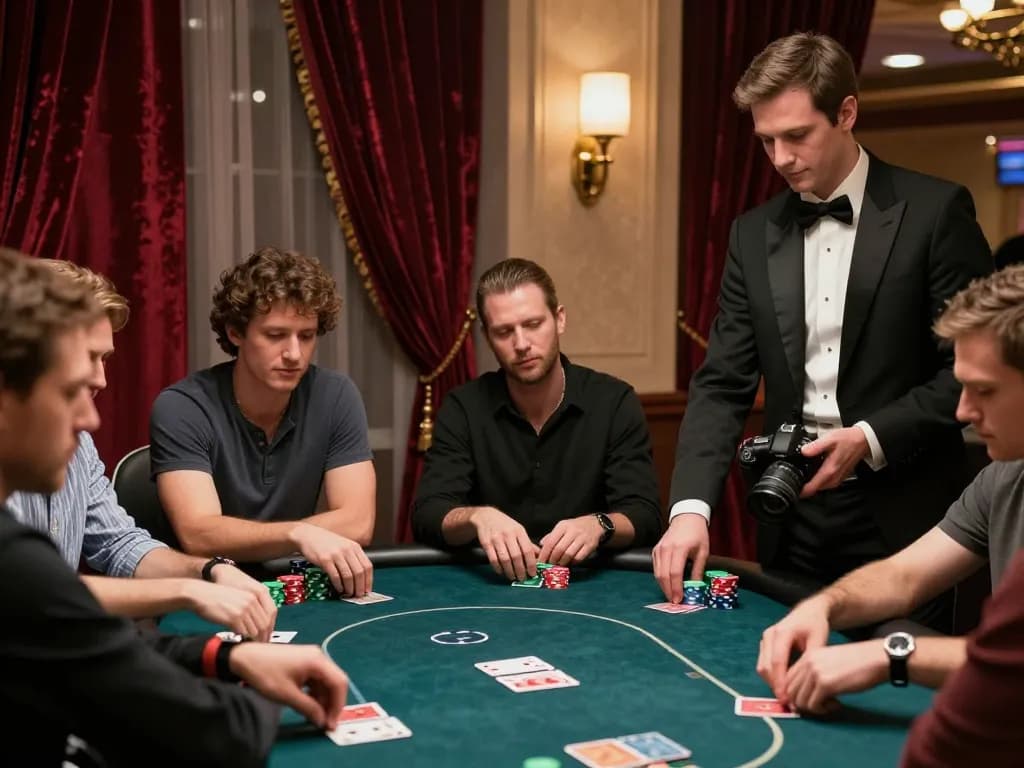 Players enjoying a high-stakes poker game at may88 com casino, showcasing intense strategy and excitement.
