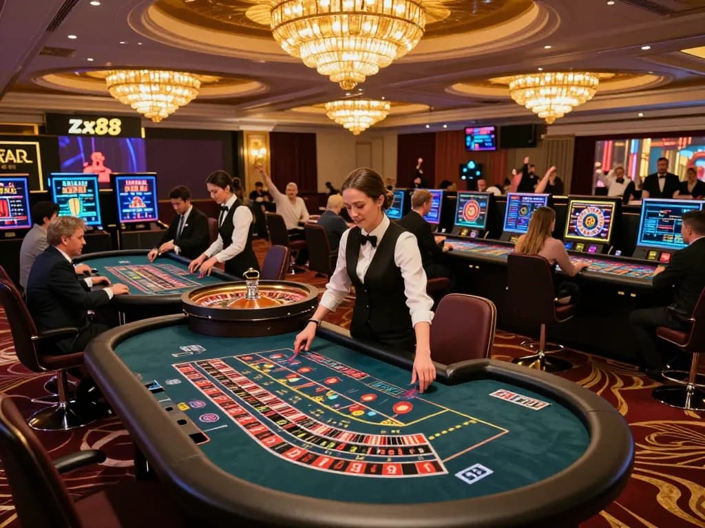 Players enjoying exciting roulette games at a luxurious casino, highlighting the vibrant zx88 gaming experience.