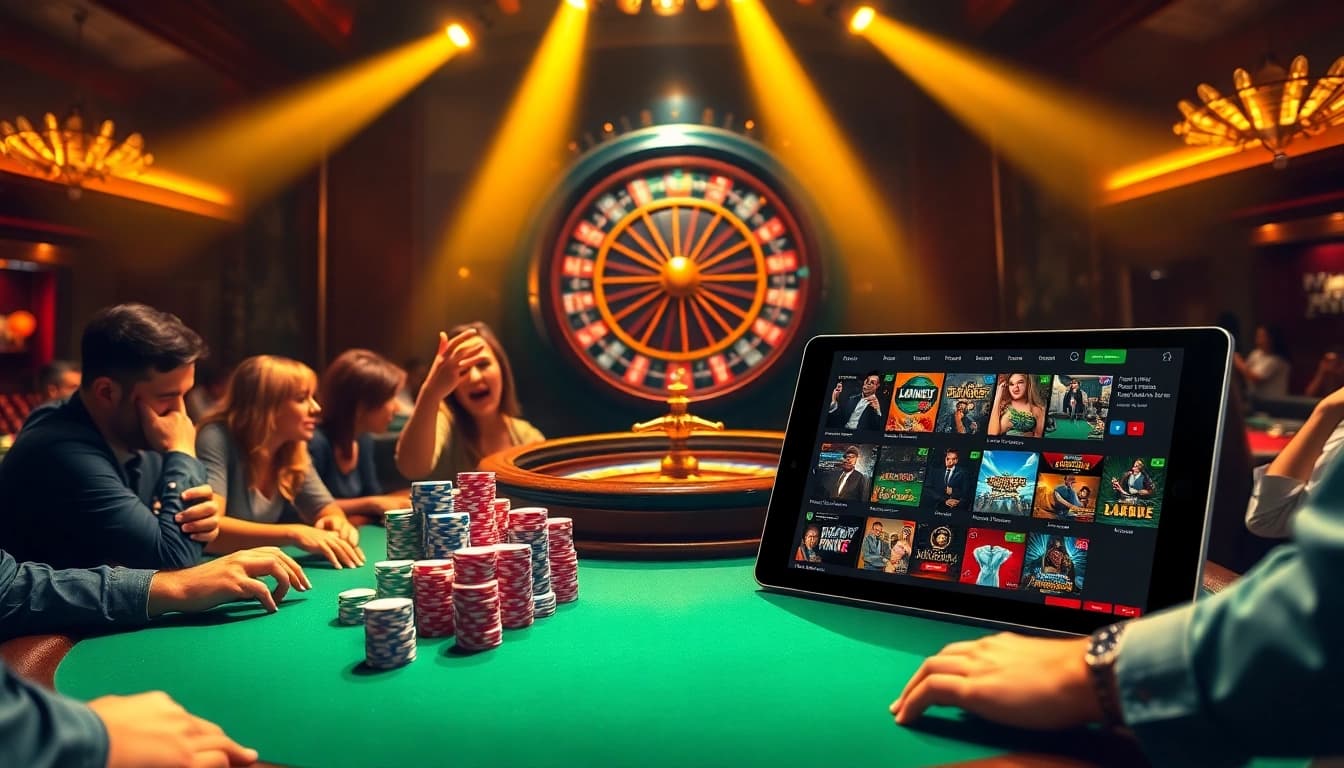 Experience the thrilling ambiance of 79 King casino with vibrant poker chips and a roulette wheel.