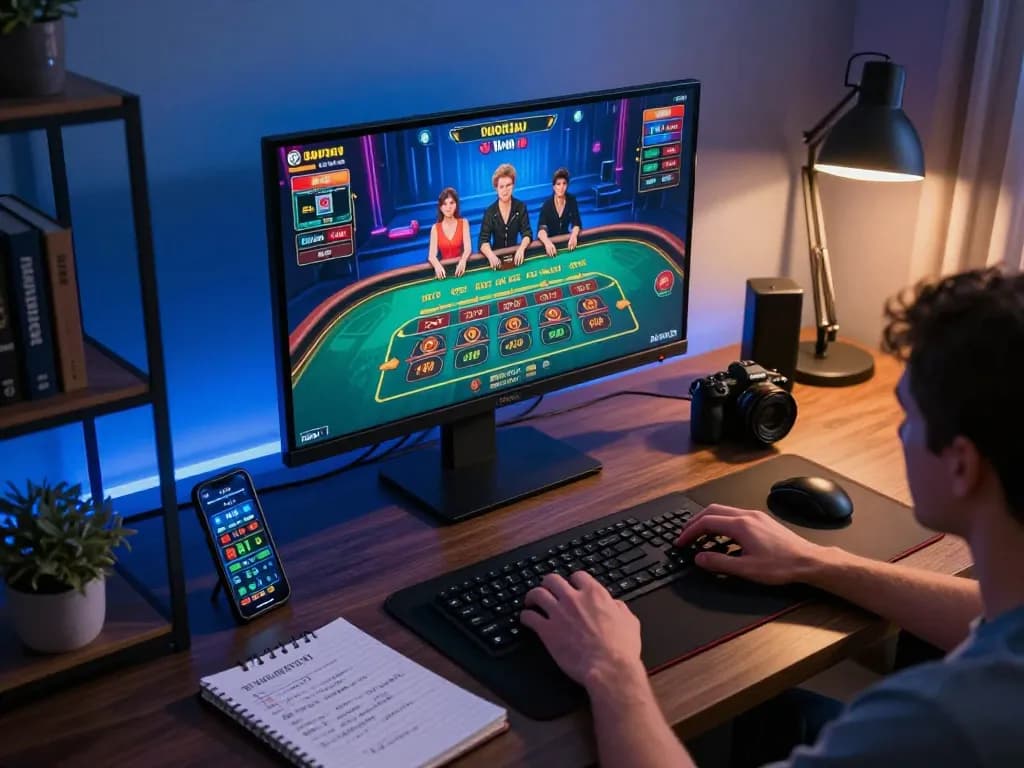 Engaging in online gaming with 11win on a sleek gaming setup during strategic betting.