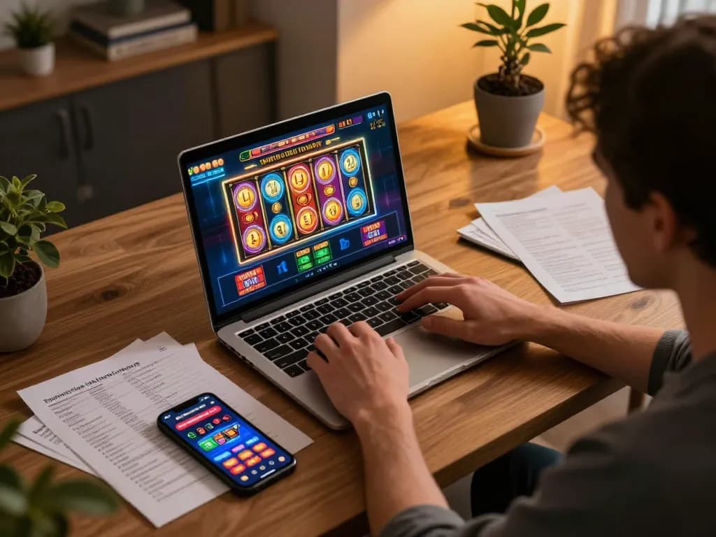 CasinoAtlas showcases a player strategizing while placing bets on a laptop.