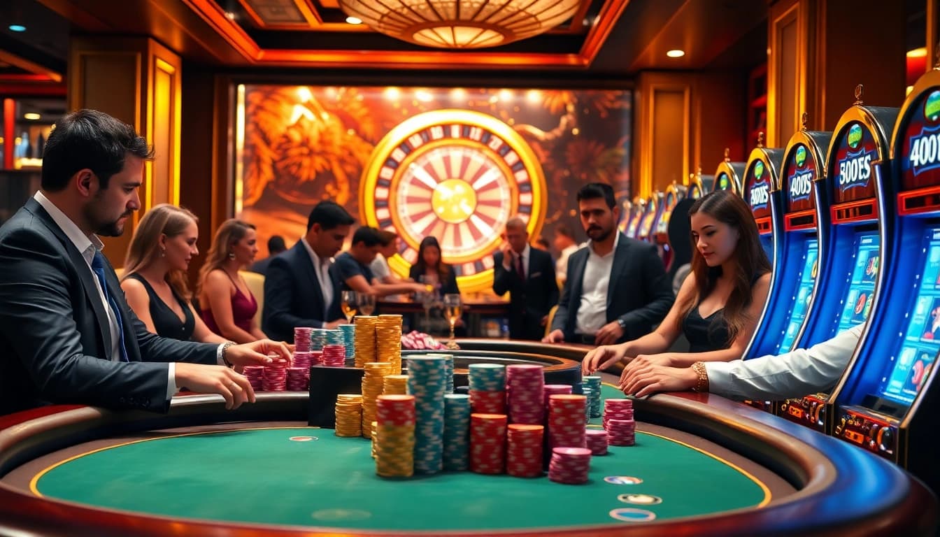 High-stakes poker play captures the excitement of gambling at urr88.com with colorful chips and a roulette wheel.
