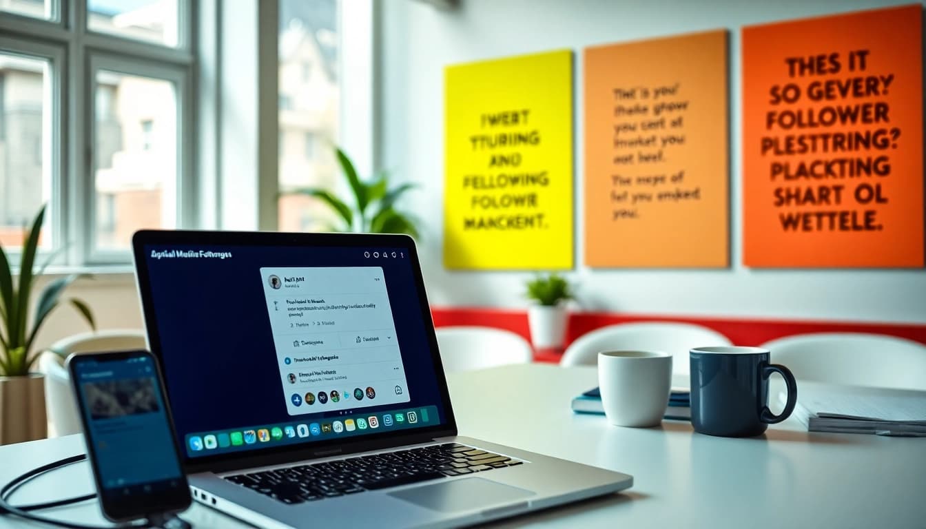 Engaging digital workspace illustrating follow in dm strategies with notifications on devices.