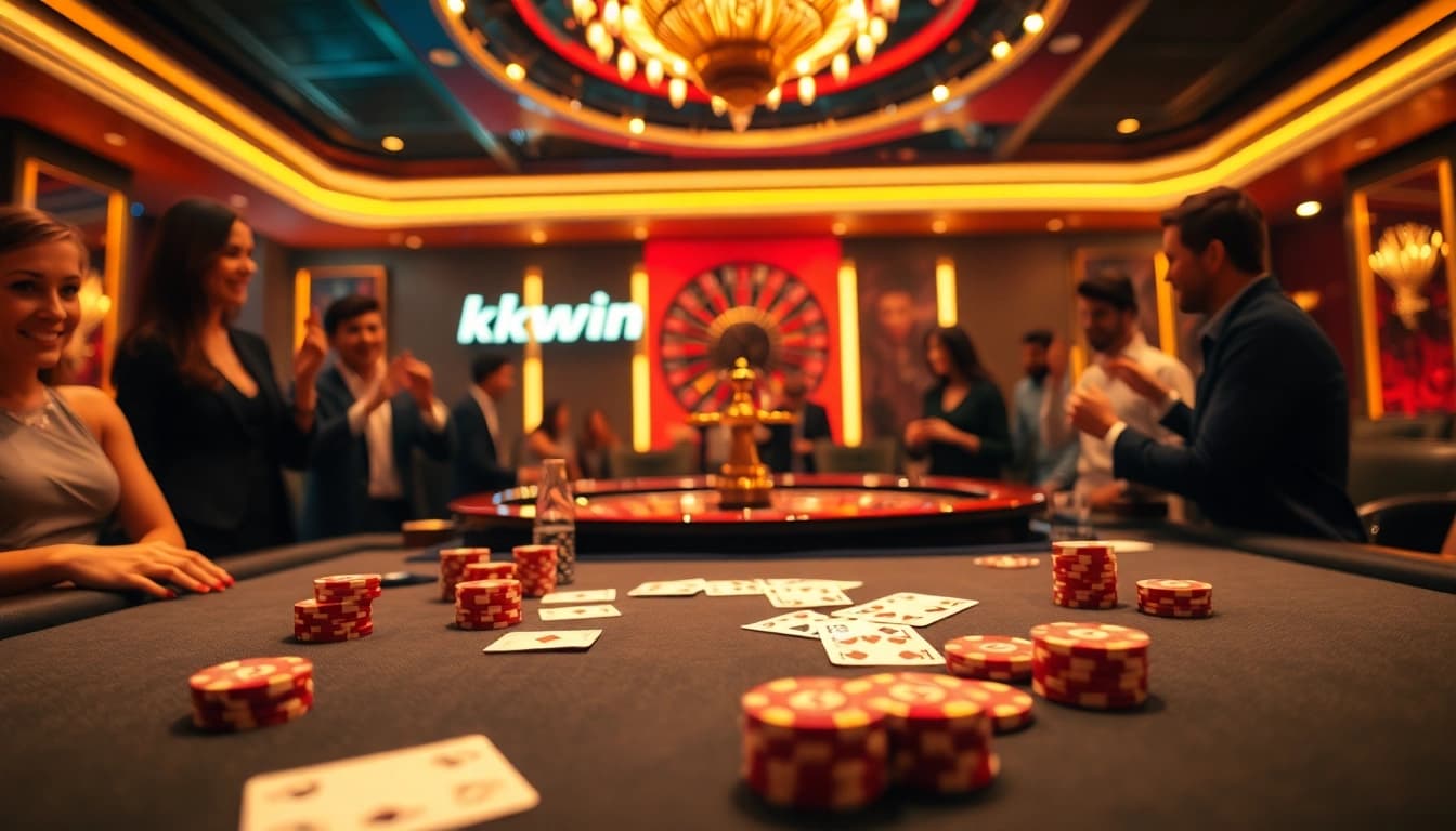 Experience kkwin with vibrant poker chips and an elegant casino setting.