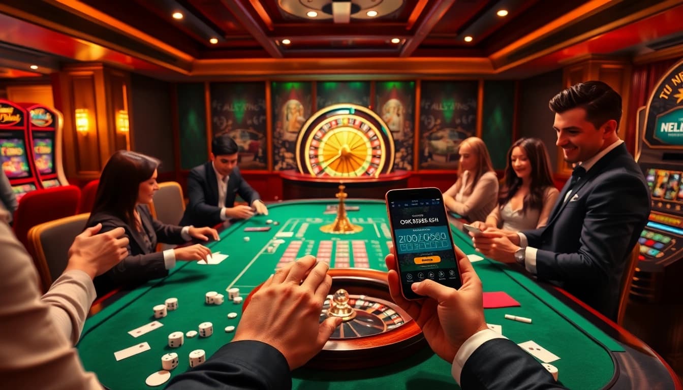 Engaged gamblers enjoying the dynamic atmosphere at https://ok8386.sh/ online casino game tables.