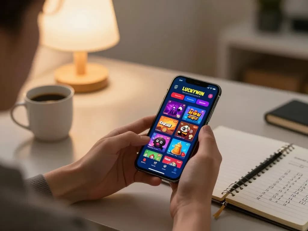 Engaging with the LUCKYWIN casino app on a smartphone shows dynamic gaming options and strategies.