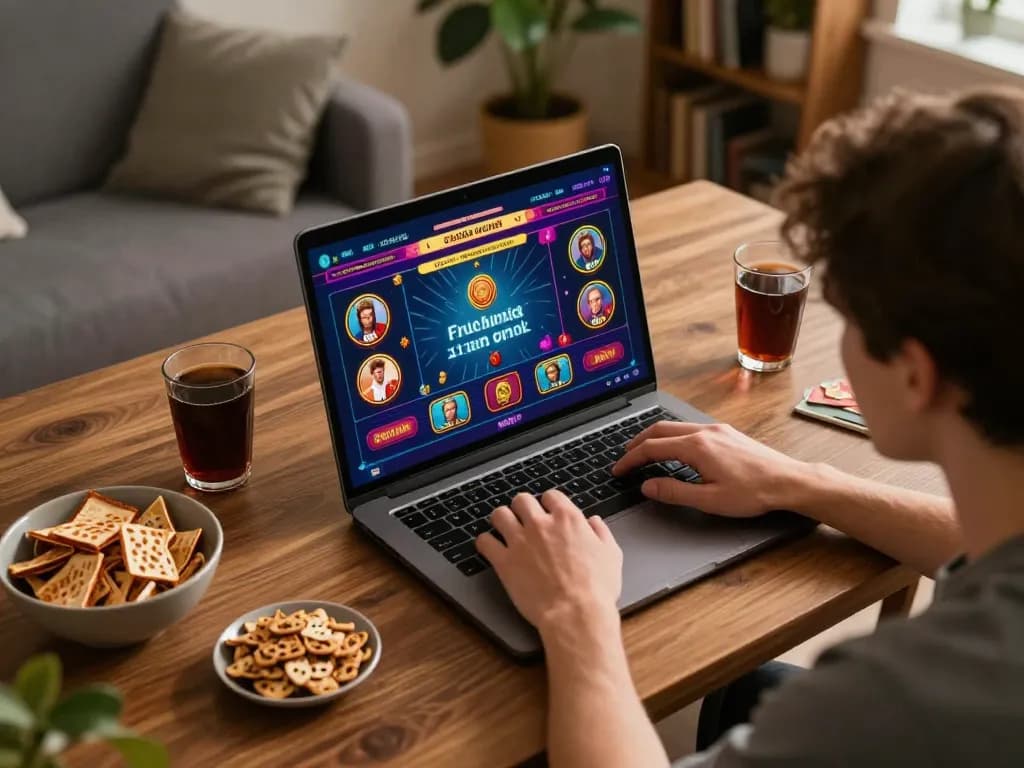Active online gaming session with nhà cái cm88 displayed on laptop, engaged player in comfortable environment.