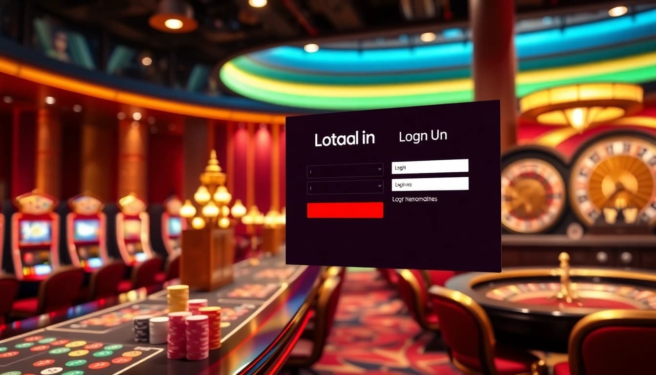 Login nekatwin interface in a luxurious casino scene with vibrant tables and slot machines.