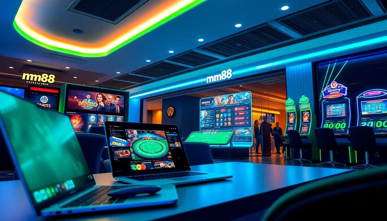 Exciting online gambling interface showcasing mm88 with immersive games and digital devices.