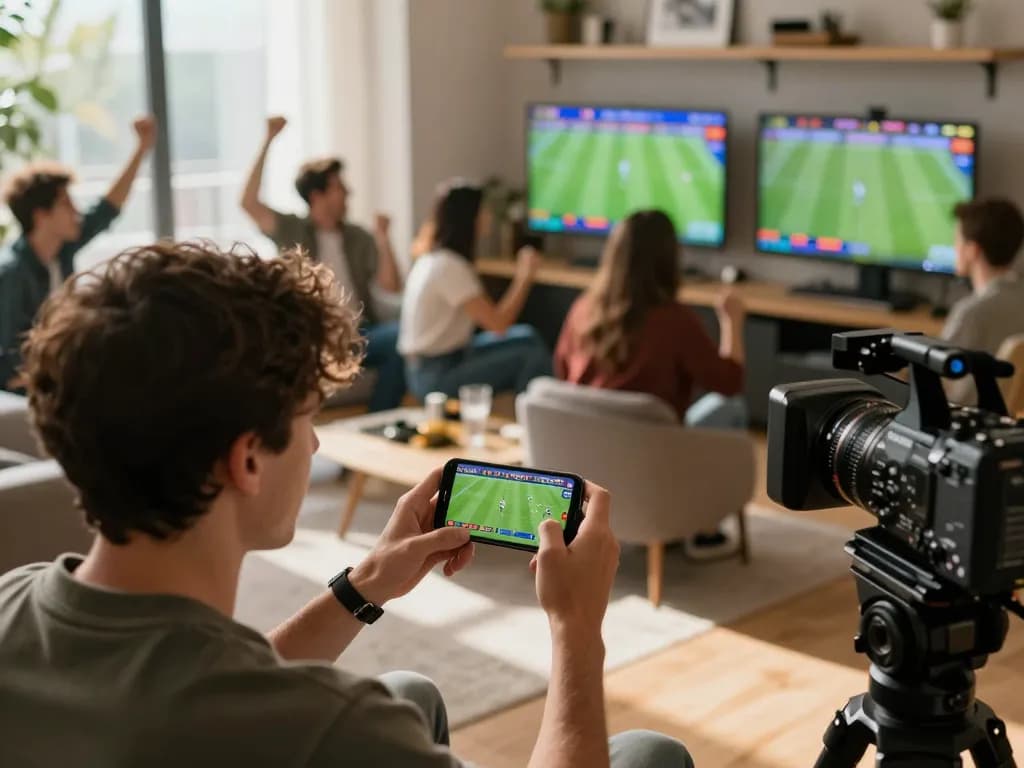 hm88 sports betting scene with enthusiastic player placing live bets on smartphone during match.