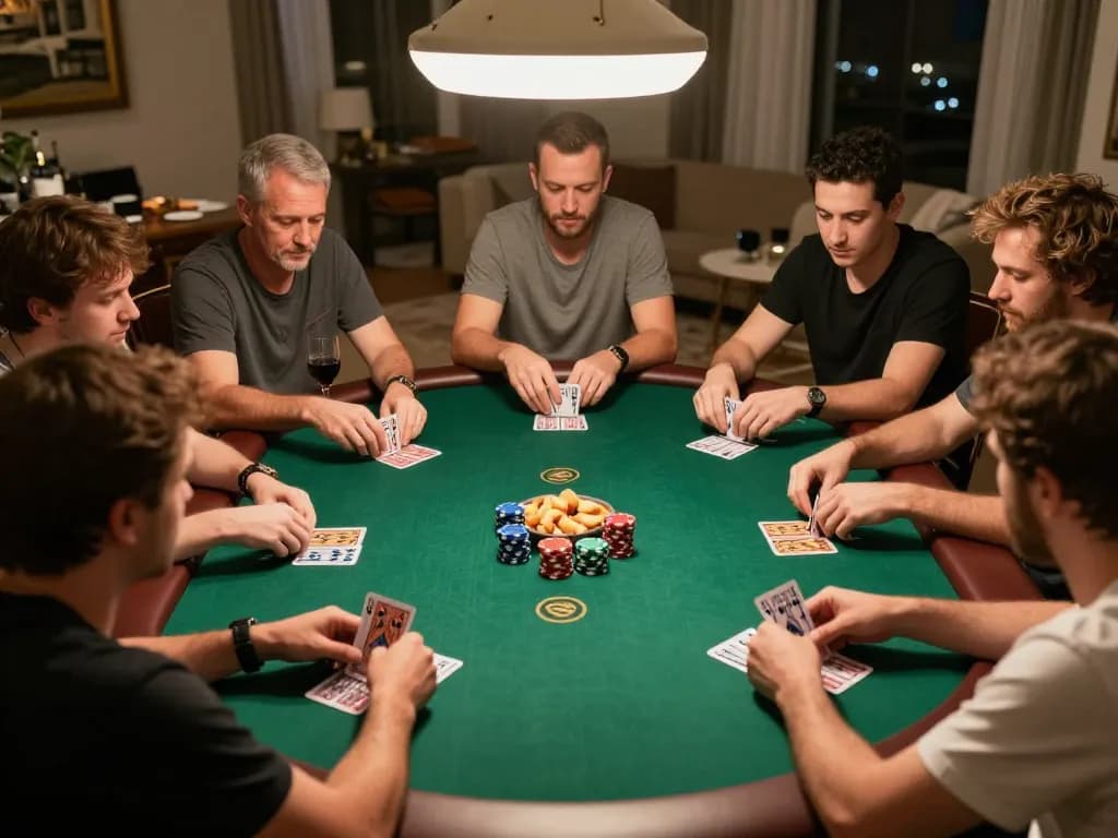 Engaged players at a home game night, showcasing a poker game in progress, highlighting the excitement of https://123hero.pro/ strategy and camaraderie