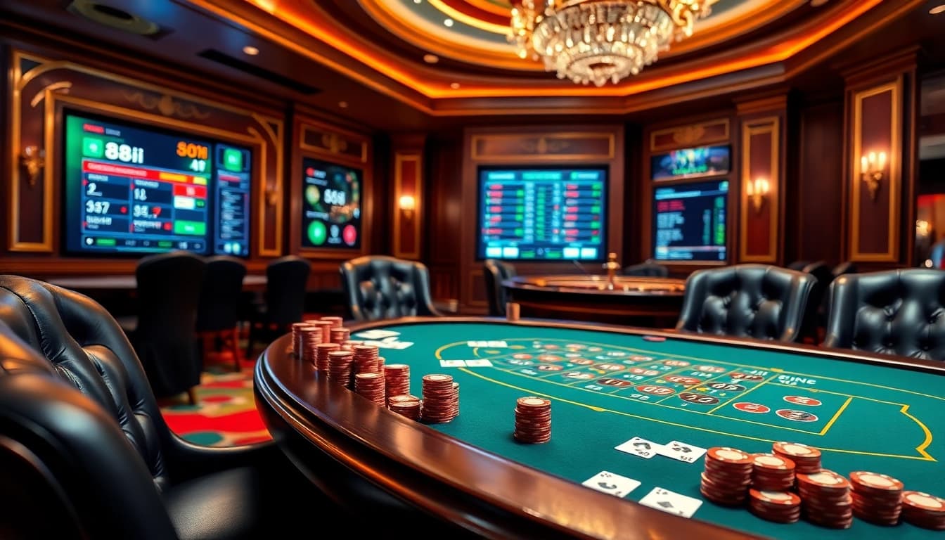 Experience the thrill of gambling at 88i with elegant poker tables and vibrant casino chips.
