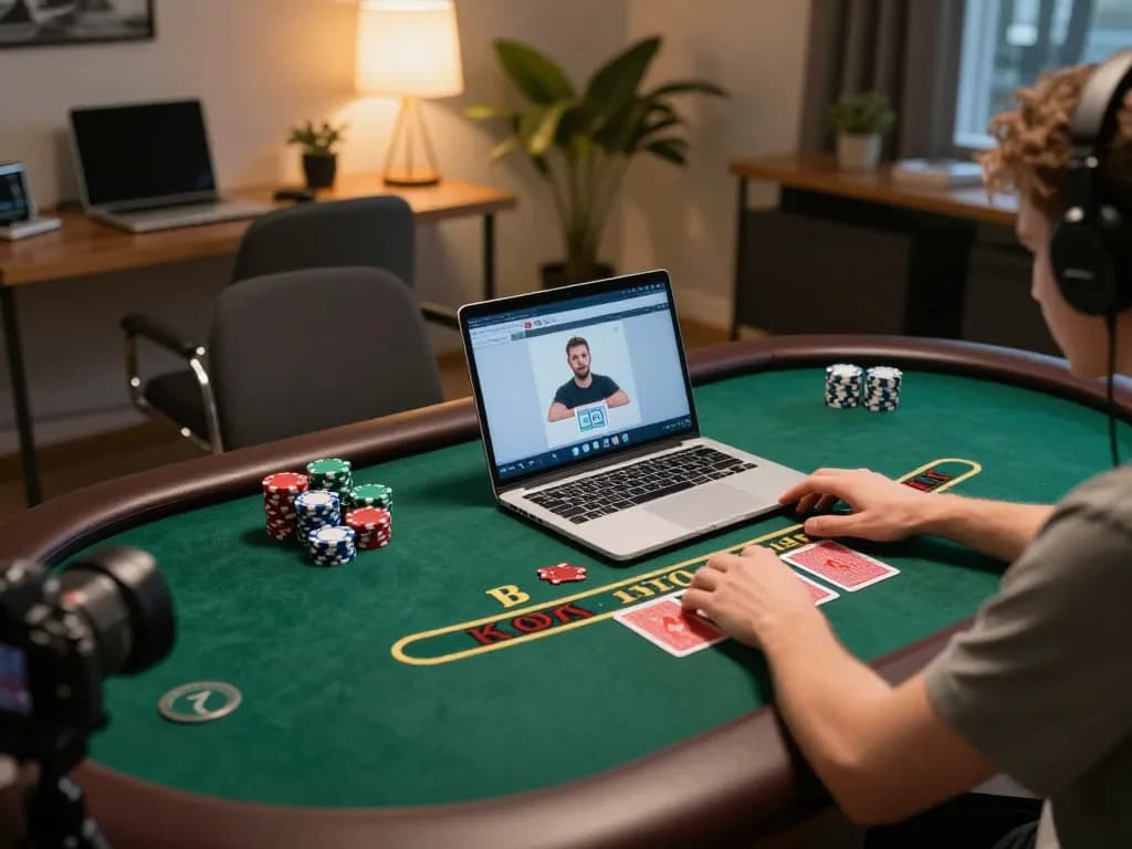 Nha cai uy tin player engaging in live dealer blackjack online, showcasing strategic gameplay.