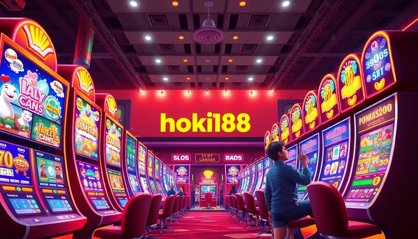 Exciting online gaming atmosphere with hoki138 slot machines and vibrant visuals.