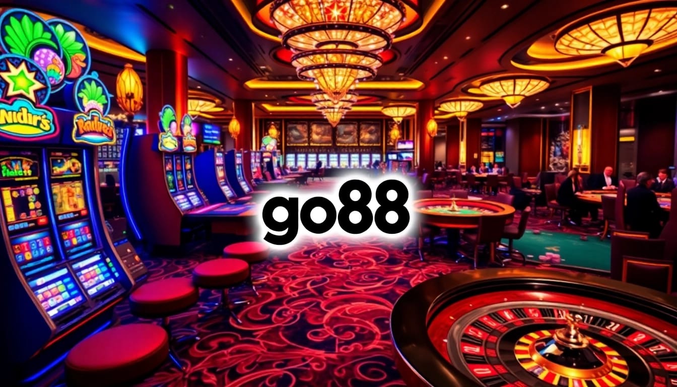 Experience the excitement of go88 with vibrant casino tables and luxury gambling setting.
