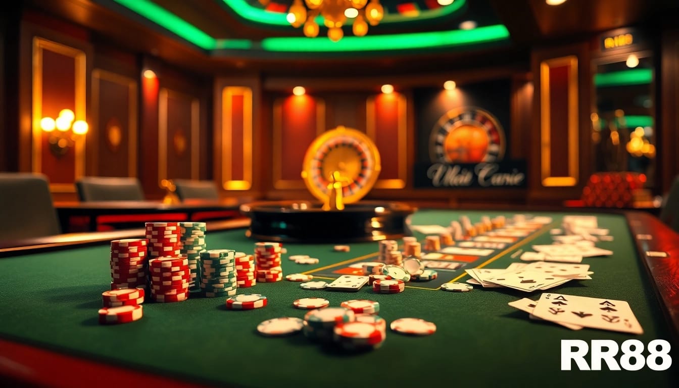 RR88 offre des expériences de jeu passionnantes avec des jetons de poker et des tables de casino.