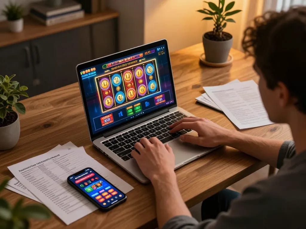 CasinoAtlas showcases a player strategizing while placing bets on a laptop.