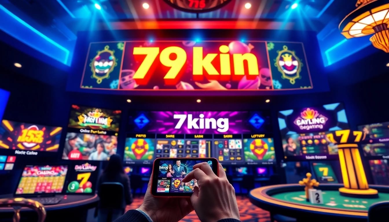 Interactieve online gokervaring bij 79king met levendige gamingsecties en mobiele app-interface.