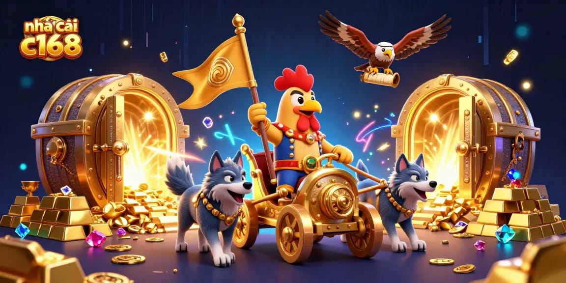 Engage with nhà cái c168 in a vibrant 3D gaming world, filled with treasures and excitement.