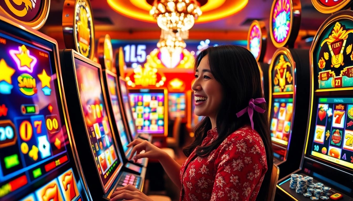 Experience the thrill of slot gacor with vibrant machines and a festive casino atmosphere.