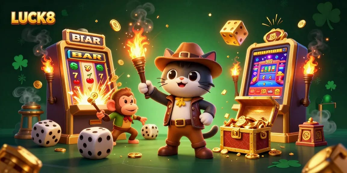 Experience LUCK8's exciting casino adventure with cats, coins, and thrilling game elements.