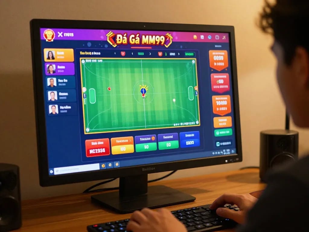 Engage in Đá Gà MM99 live matches with exciting betting options displayed on a vibrant online platform.