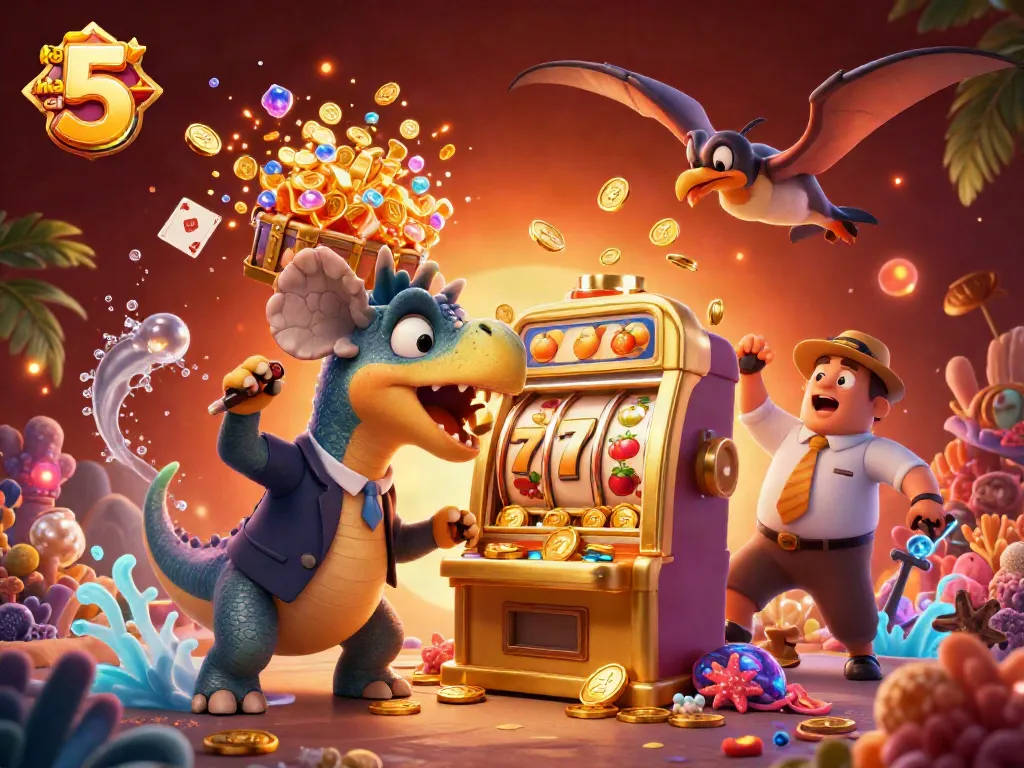 Engage with keo nha cai 5 as a pachycephalosaurus hits a slot machine for a jackpot.