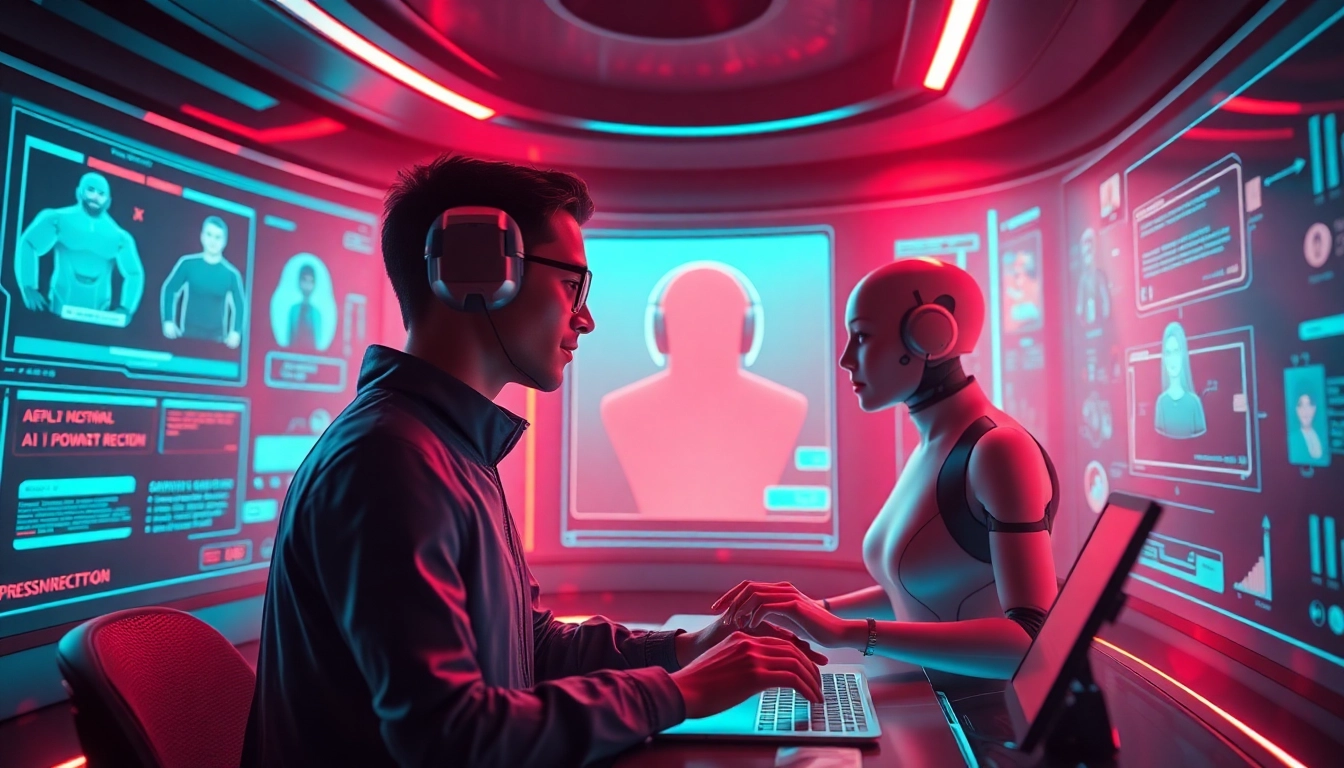 Engaging scene of ai nsfw interaction in a futuristic virtual environment with lifelike avatars.