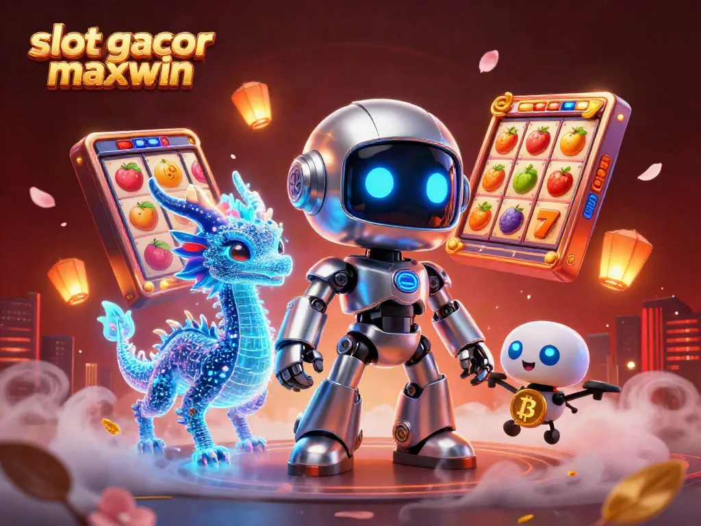 Experience slot gacor maxwin with an ultra-detailed 3D illustration featuring vibrant slot reels and animated game elements.