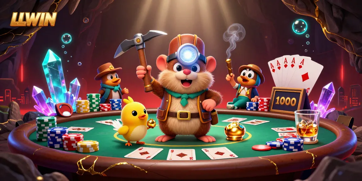 Experience thrilling gaming action with LLWIN: cartoon mole mining treasures in a dazzling casino.