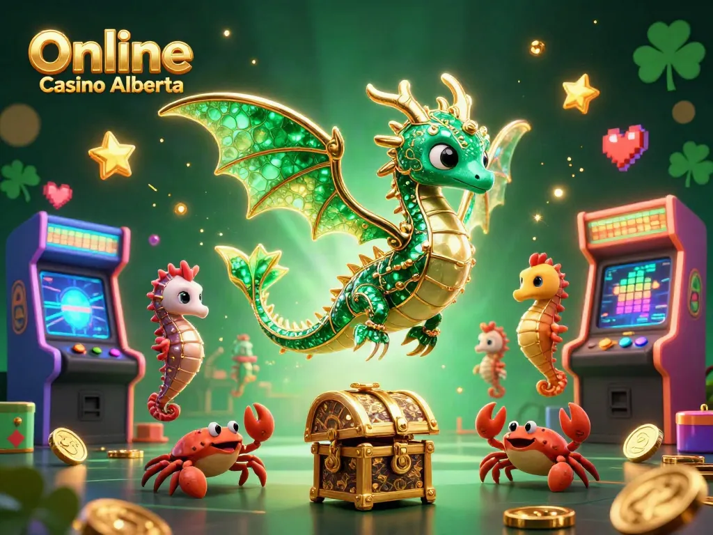 Engage in thrilling games at Online Casino Alberta with vibrant 3D casino illustrations capturing rich gaming elements.