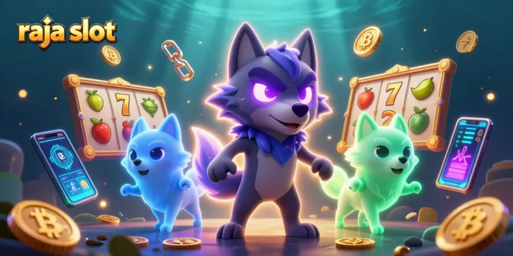Mainkan raja slot dengan pemimpin serigala glowing dan simbol di lingkungan kasino yang megah