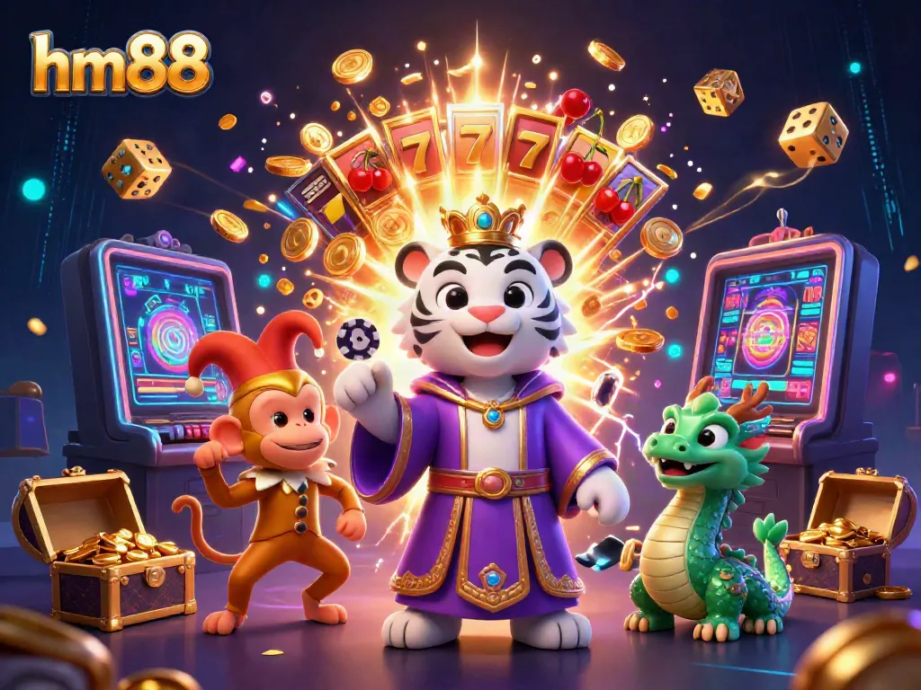 Experience thrilling gameplay at hm88 with a vibrant 3D scene showcasing casino excitement and characters.