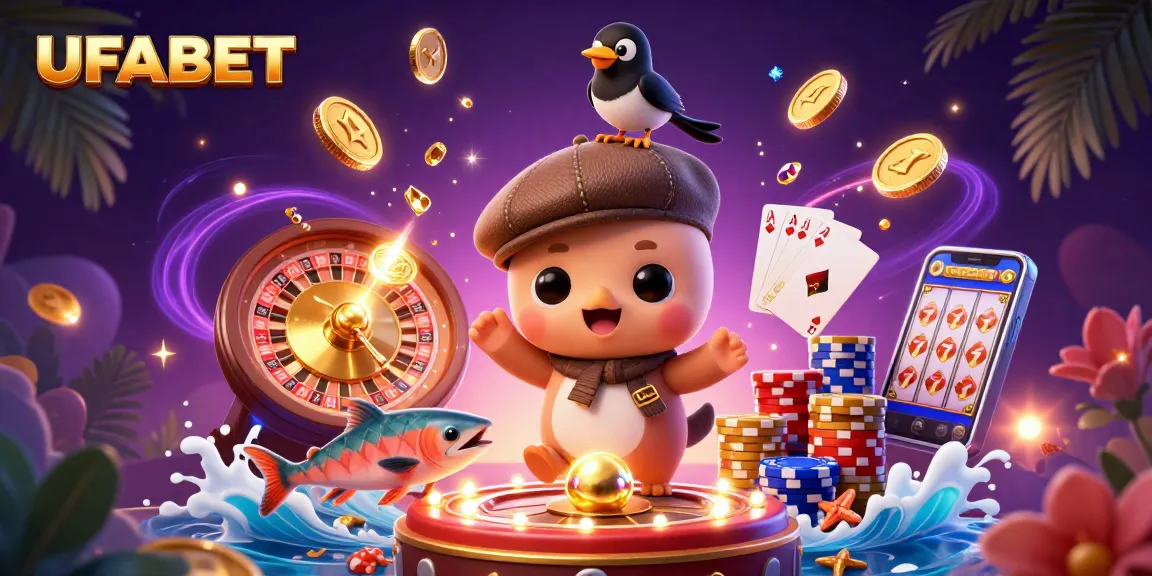 Engage with UFABET's vibrant online gaming scene featuring the playful Loch Ness monster and gold coins.