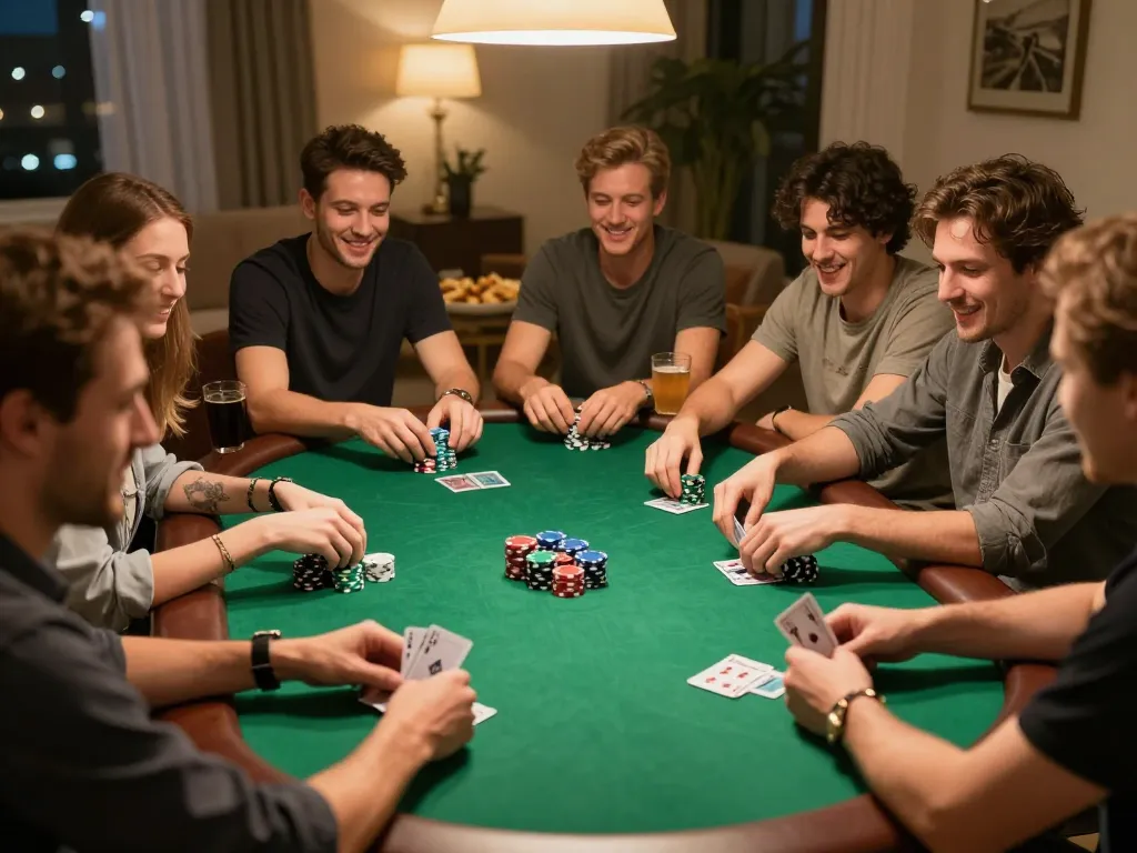 Players enjoying a lively poker night showcasing casinos not on gamstop with chips and cards in action.