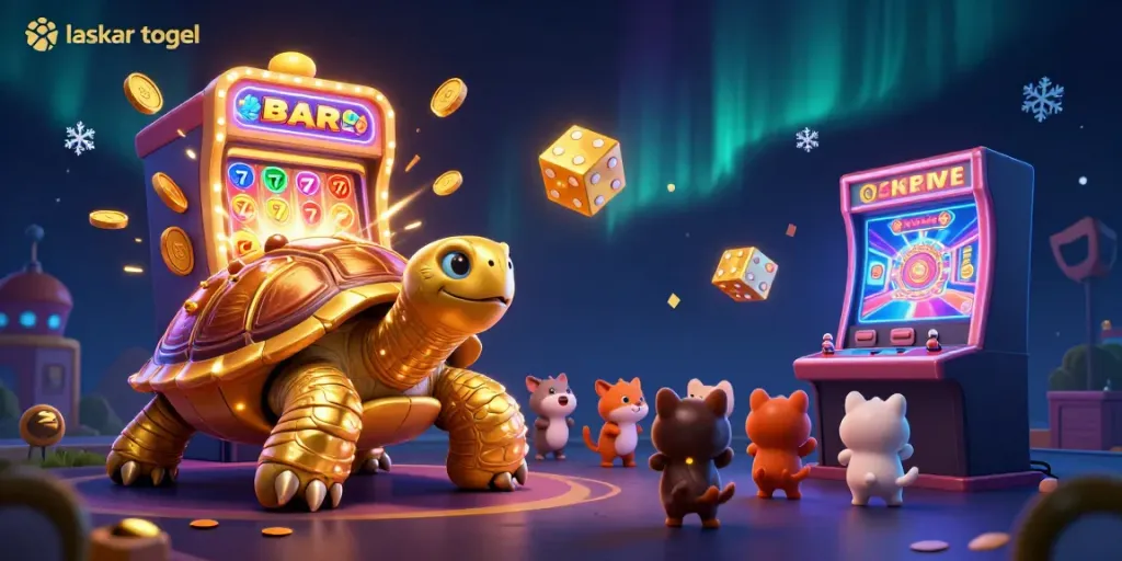 Experience laskar togel with thrilling gameplay as adorable animals await their turn at the golden tortoise pinball machine.