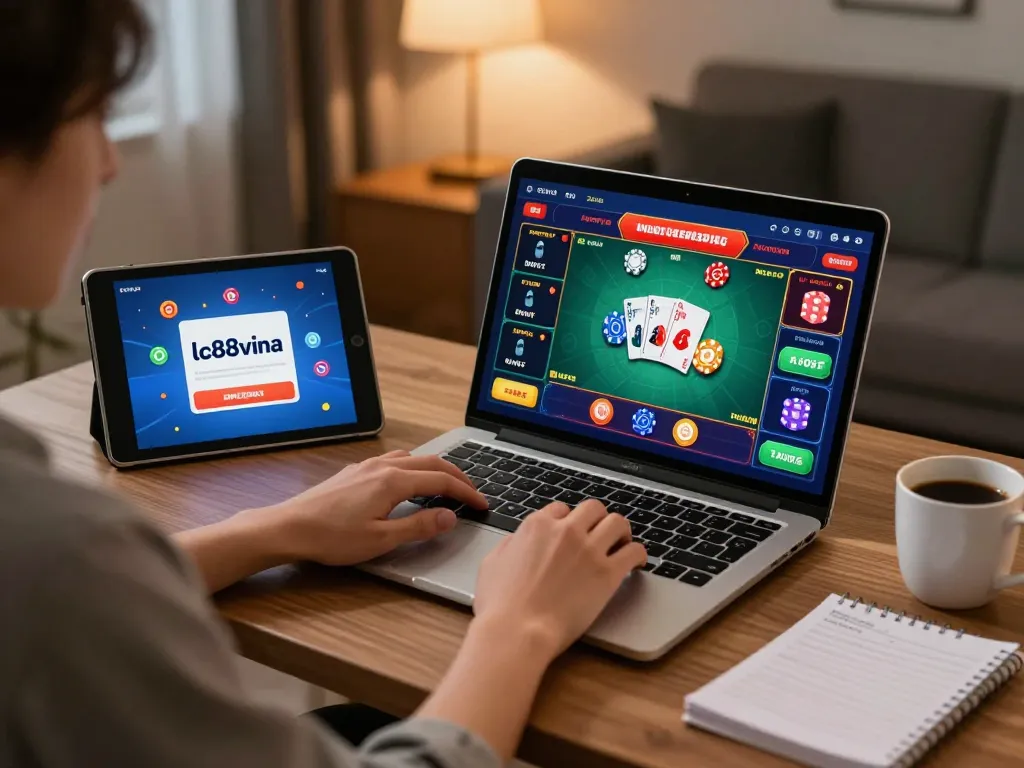 Engaging online gaming session on lc88vina with vibrant casino interface and strategy notes.