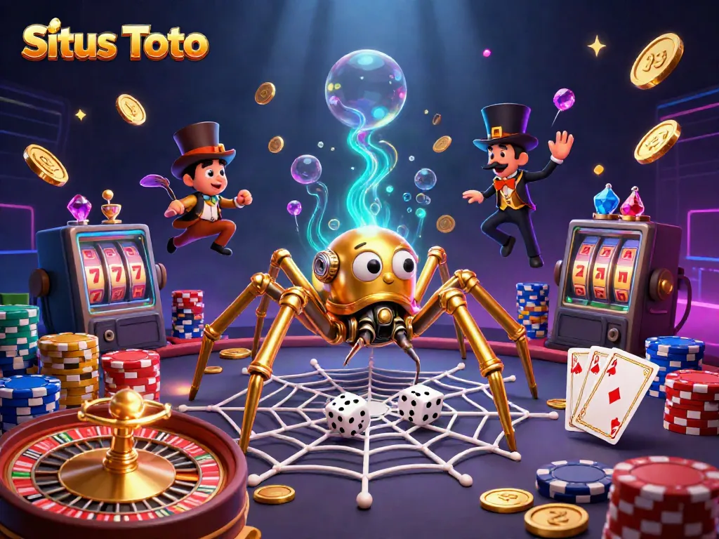 Menang besar di Situs Toto dengan ilustrasi digital 3D yang penuh warna dan detail.