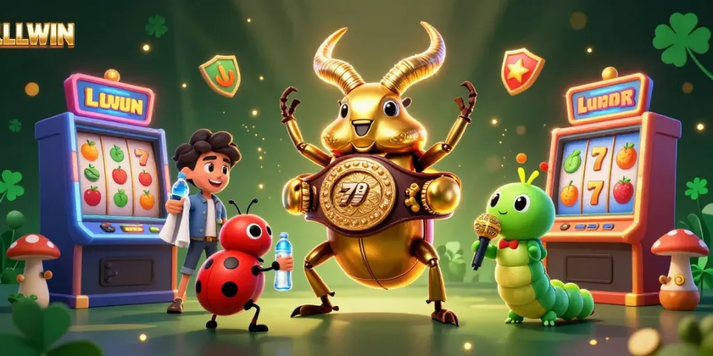 LLWIN slot gaming scene featuring characters in dynamic action with vibrant casino elements