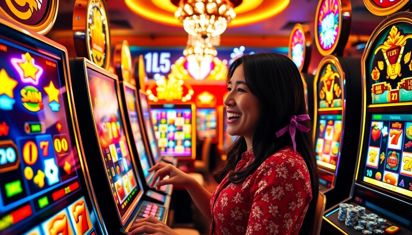 Experience the thrill of slot gacor with vibrant machines and a festive casino atmosphere.