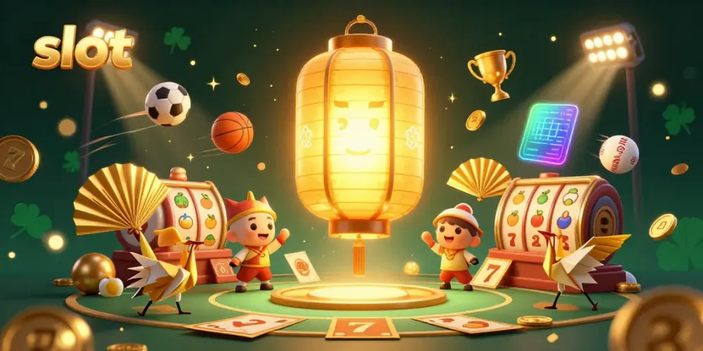Slot menarik dengan keberuntungan dalam ilustrasi kasino yang penuh warna.