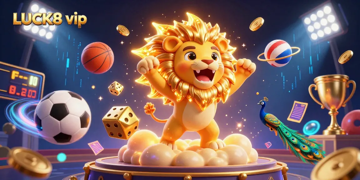 Experience thrilling gameplay with LUCK8 vip in this vibrant 3D casino scene featuring dynamic sports elements.