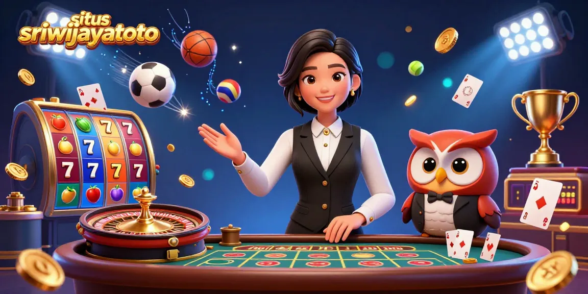 Situs sriwijayatoto showcases an elegant dealer and a charming owl in a vibrant gaming scene filled with dynamic gaming elements.