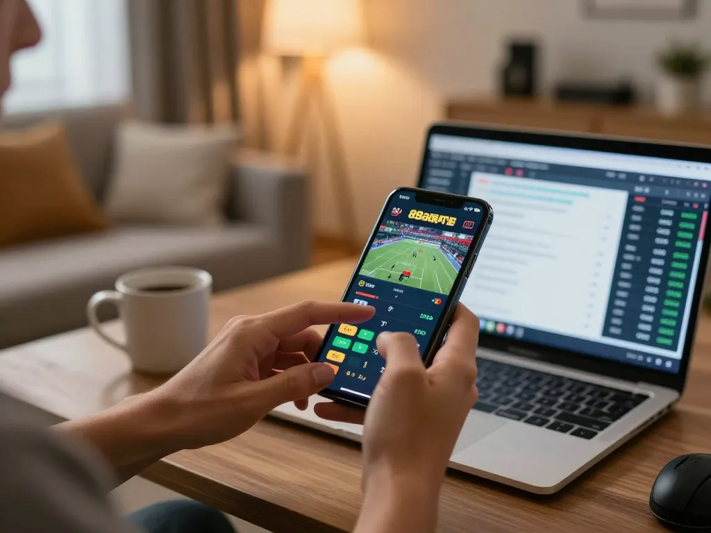 Engaging in online sports betting for 88aa games on smartphone in cozy home setting