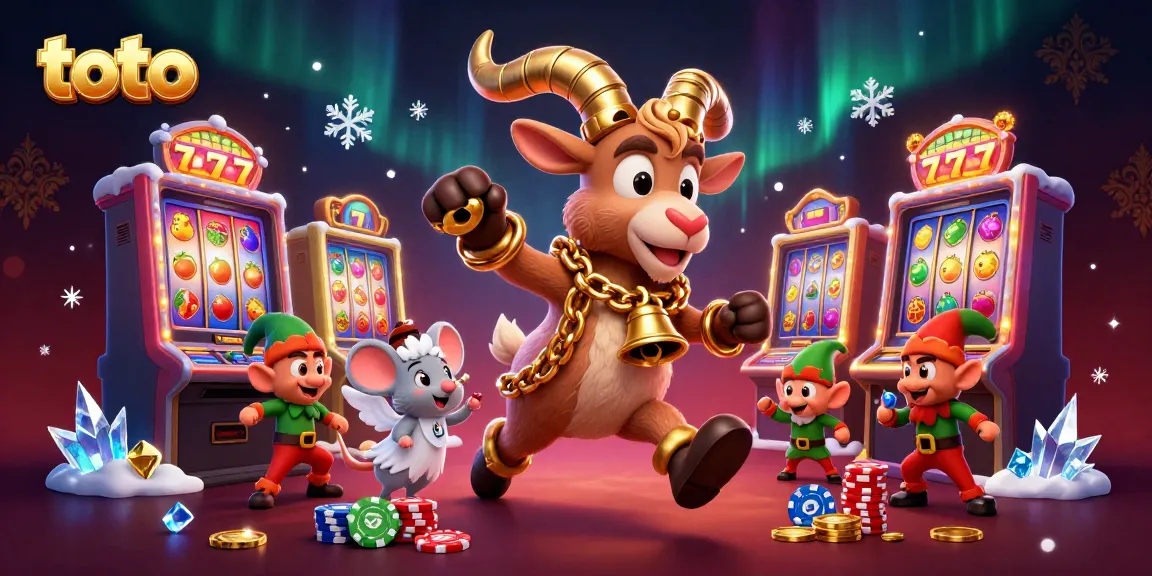 Engage with the festive casino scene led by Krampus, featuring toto as vibrant slot machines spin.