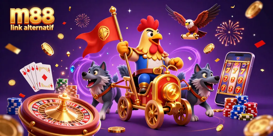 Experience thrilling betting with m88 link alternatif featuring a dynamic, detailed 3D illustration of a rooster warlord.