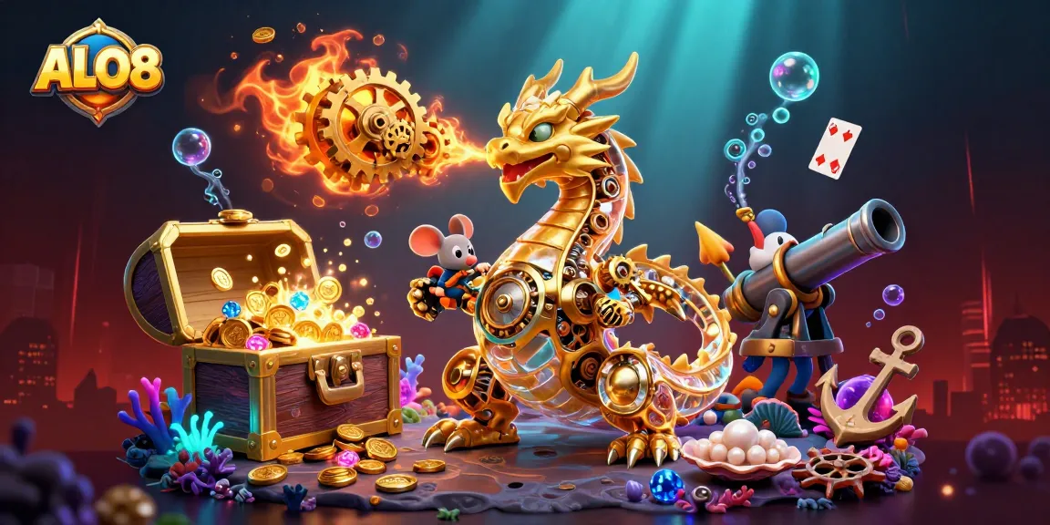 Experience thrilling gameplay at ALO8 with a mystical dragon guarding treasures in a vibrant casino scene.
