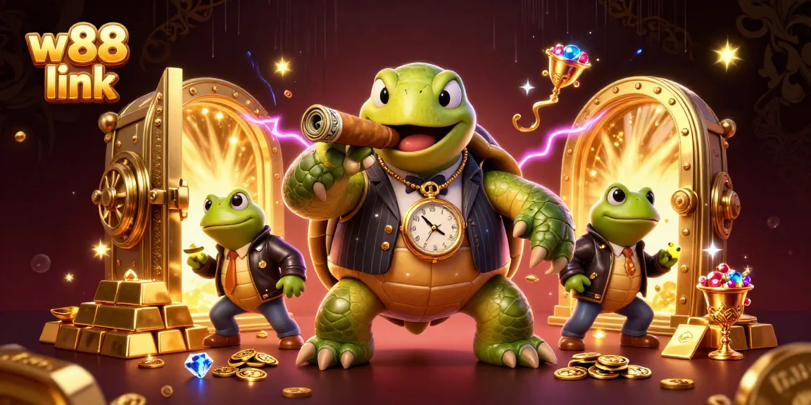 Experience high-stakes betting with the colorful w88 link casino illustration showcasing vibrant characters and treasures.