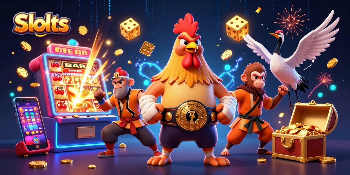 Exciting slots action with a fierce rooster and Shaolin monkey amidst jackpot explosions.